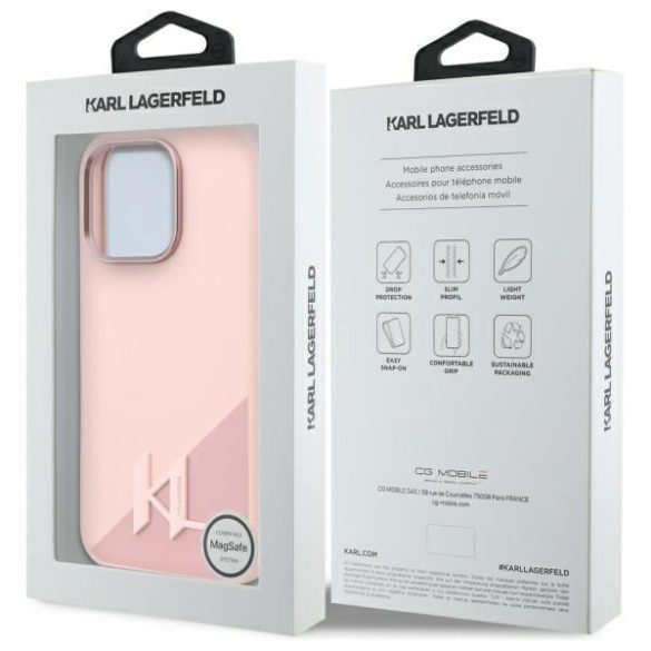 Karl Lagerfeld KLHMP16LSCMKMPCP Silicone Shadow Metal Initial MagSafe keménytok iPhone 16 Pro - rózsaszín