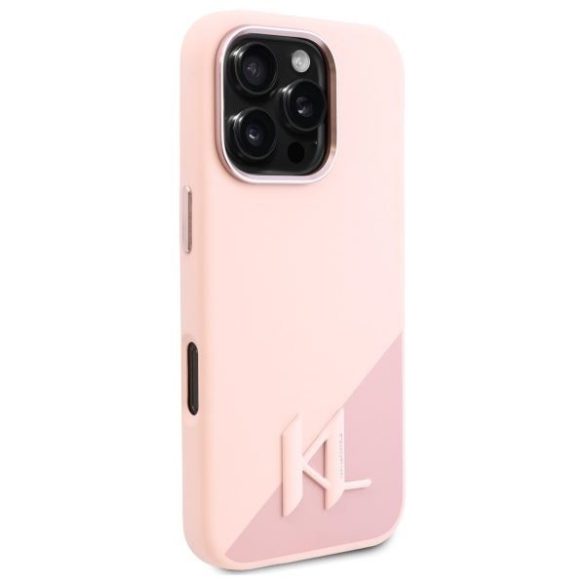 Karl Lagerfeld KLHMP16XSCMKMPCP Silicone Shadow Metal Initial MagSafe keménytok iPhone 16 Pro Max - rózsaszín