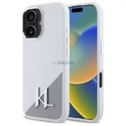   Karl Lagerfeld KLHMP16SSCMKMPCH Silicone Initial Metal Logo MagSafe-kompatibilis keménytok iPhone 16 - fehér