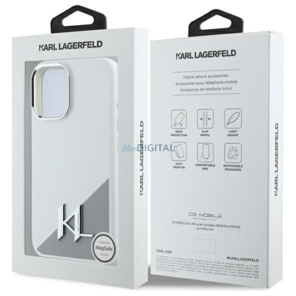 Karl Lagerfeld KLHMP16SSCMKMPCH Silicone Initial Metal Logo MagSafe-kompatibilis keménytok iPhone 16 - fehér