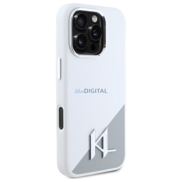 Karl Lagerfeld KLHMP16LSCMKMPCH Silicone Initial Metal Logo MagSafe keménytok iPhone 16 Pro - fehér