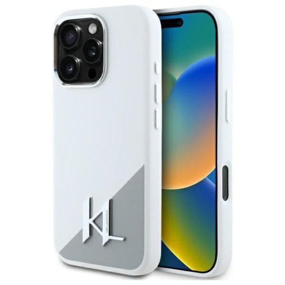 Karl Lagerfeld KLHMP16XSCMKMPCH Silicone Initial Metal Logo MagSafe keménytok iPhone 16 Pro Max - fehér