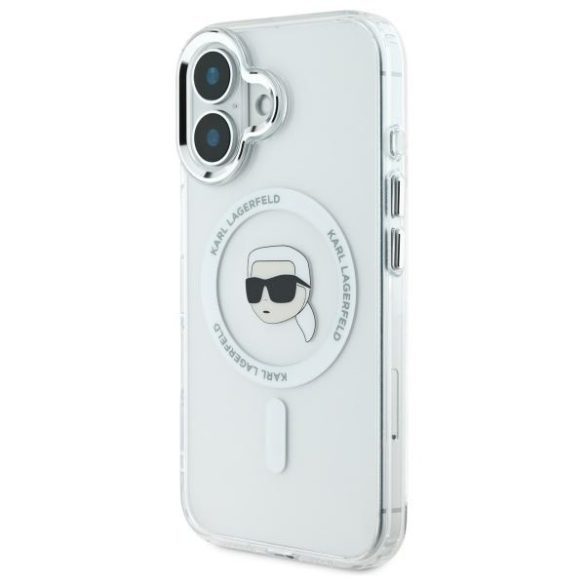 Karl Lagerfeld KLHMP16SHLSKIH IML Metal Karl Head MagSafe keménytok iPhone 16 - fehér