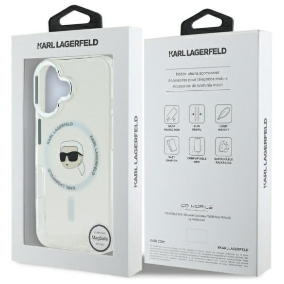 Karl Lagerfeld KLHMP16SHLSKIH IML Metal Karl Head MagSafe keménytok iPhone 16 - fehér