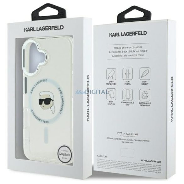 Karl Lagerfeld KLHMP16MHLSKIH IML Metal Karl Head MagSafe keménytok iPhone 16 Plus - fehér