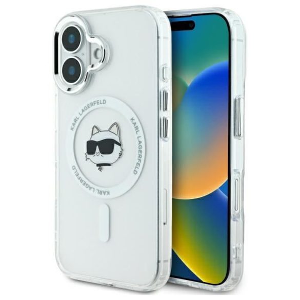 Karl Lagerfeld KLHMP16MHLSCHH IML Metal Choupette Head MagSafe keménytok iPhone 16 Plus - fehér