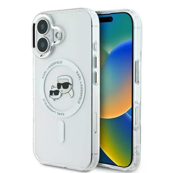 Karl Lagerfeld KLHMP16MHLSKCH iPhone 16 Plus 6.7" fehér keménytok IML fém Karl&Choupette fej