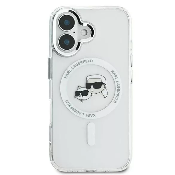 Karl Lagerfeld KLHMP16MHLSKCH iPhone 16 Plus 6.7" fehér keménytok IML fém Karl&Choupette fej