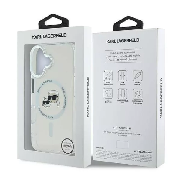 Karl Lagerfeld KLHMP16MHLSKCH iPhone 16 Plus 6.7" fehér keménytok IML fém Karl&Choupette fej