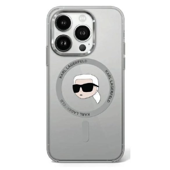 Karl Lagerfeld KLHMP16SHLSKIK IML Metal Karl Head MagSafe keménytok iPhone 16 - átlátszó mintás