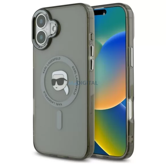 Karl Lagerfeld KLHMP16MHLSKIK IML Metal Karl Head MagSafe keménytok iPhone 16 Plus - átlátszó mintás