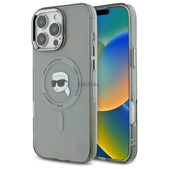 Karl Lagerfeld KLHMP16XHLSKIK IML Metal Karl Head MagSafe keménytok iPhone 16 Pro Max - átlátszó mintás