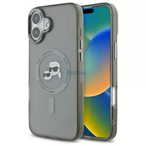 Karl Lagerfeld KLHMP16SHLSKCK iPhone 16 6,1 hüvelykes fekete keménytok, IML, fém, Karl és Choupette fej, MagS