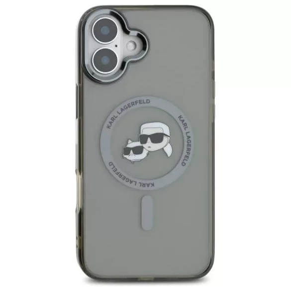 Karl Lagerfeld KLHMP16MHLSKCK iPhone 16 Plus 6.7" fekete keménytok IML fém Karl&Choupette fej