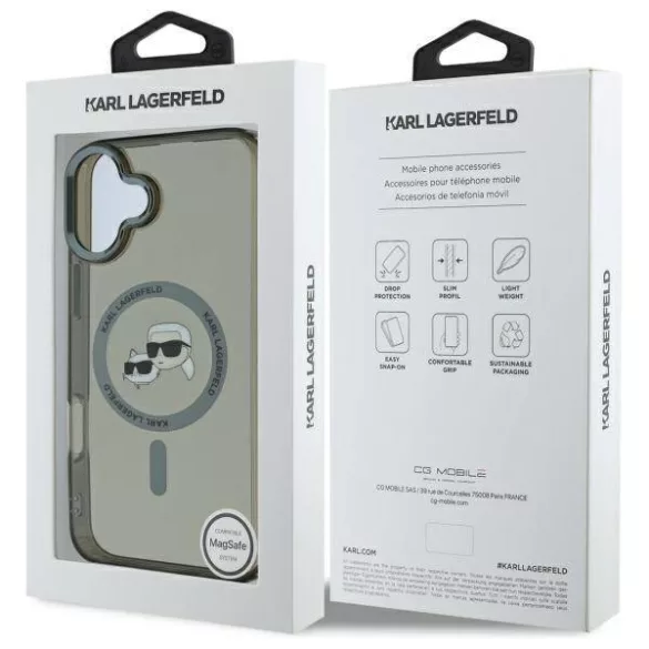 Karl Lagerfeld KLHMP16MHLSKCK iPhone 16 Plus 6.7" fekete keménytok IML fém Karl&Choupette fej