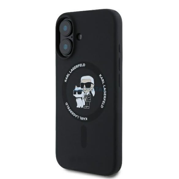 Karl Lagerfeld KLHMP16MSCMKCRHK Silicone Karl&Choupette Heads Ring MagSafe keménytok iPhone 16 Plus - fekete