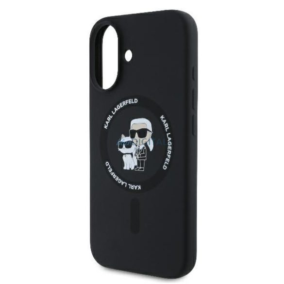 Karl Lagerfeld KLHMP16MSCMKCRHK Silicone Karl&Choupette Heads Ring MagSafe keménytok iPhone 16 Plus - fekete