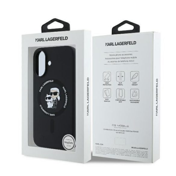 Karl Lagerfeld KLHMP16MSCMKCRHK Silicone Karl&Choupette Heads Ring MagSafe keménytok iPhone 16 Plus - fekete