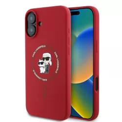   Karl Lagerfeld KLHMP16MSCMKCRHR Silicone Karl&Choupette Heads Ring MagSafe keménytok iPhone 16 Plus - piros
