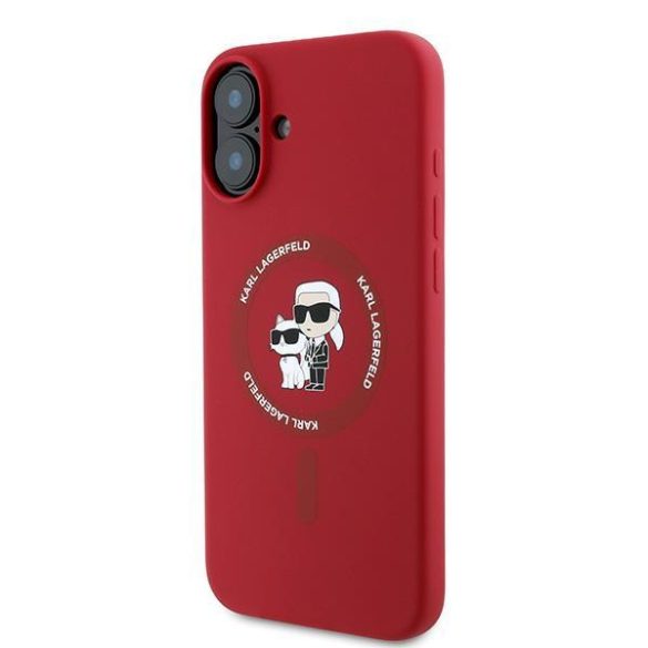 Karl Lagerfeld KLHMP16MSCMKCRHR Silicone Karl&Choupette Heads Ring MagSafe keménytok iPhone 16 Plus - piros