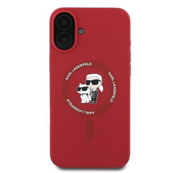 Karl Lagerfeld KLHMP16MSCMKCRHR Silicone Karl&Choupette Heads Ring MagSafe keménytok iPhone 16 Plus - piros