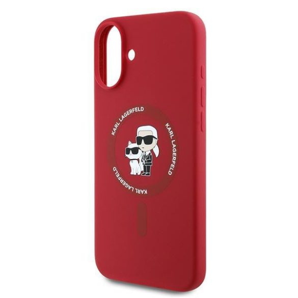 Karl Lagerfeld KLHMP16MSCMKCRHR Silicone Karl&Choupette Heads Ring MagSafe keménytok iPhone 16 Plus - piros