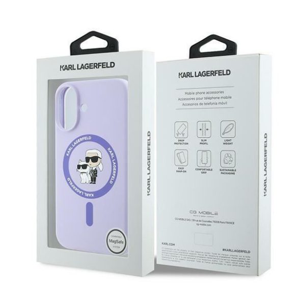 Karl Lagerfeld KLHMP16SSCMKCRHU Silicone Karl&Choupette Ring MagSafe keménytok iPhone 16 - lila