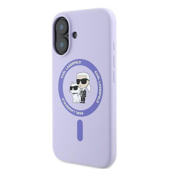 Karl Lagerfeld KLHMP16MSCMKCRHU Silicone Karl&Choupette Heads Ring MagSafe keménytok iPhone 16 Plus - lila