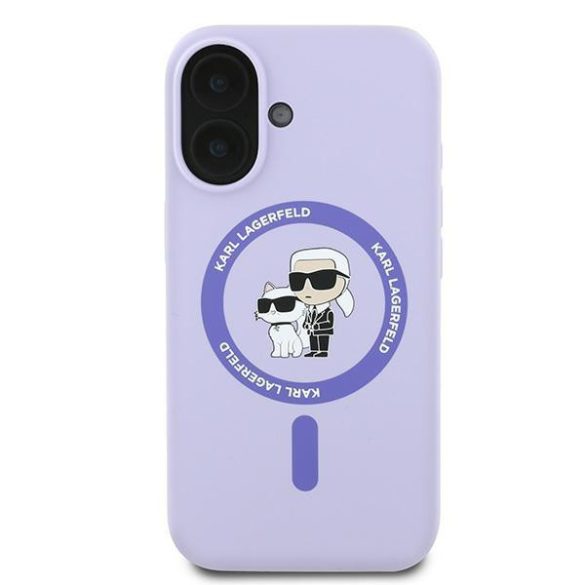 Karl Lagerfeld KLHMP16MSCMKCRHU Silicone Karl&Choupette Heads Ring MagSafe keménytok iPhone 16 Plus - lila