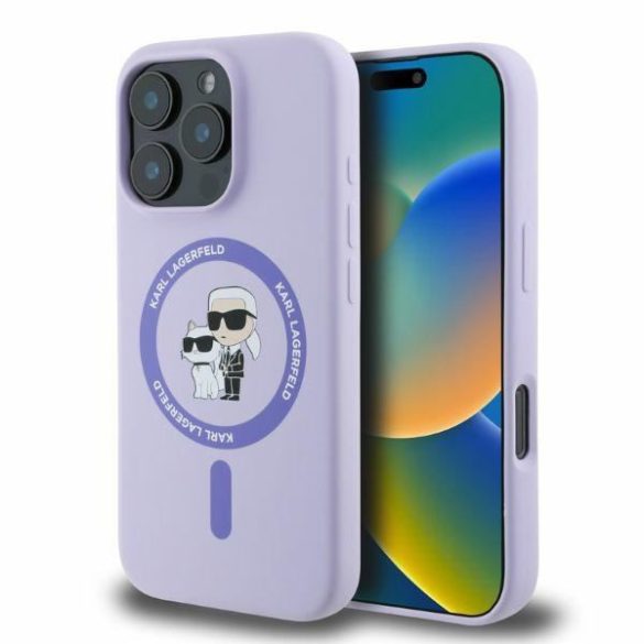 Karl Lagerfeld KLHMP16LSCMKCRHU Silicone Karl&Choupette Ring MagSafe keménytok iPhone 16 Pro - lila