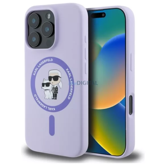 Karl Lagerfeld KLHMP16LSCMKCRHU Silicone Karl&Choupette Ring MagSafe keménytok iPhone 16 Pro - lila