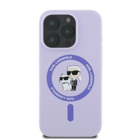 Karl Lagerfeld KLHMP16LSCMKCRHU Silicone Karl&Choupette Ring MagSafe keménytok iPhone 16 Pro - lila