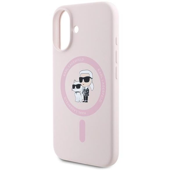 Karl Lagerfeld KLHMP16MSCMKCRHP Silicone Karl&Choupette Ring MagSafe keménytok iPhone 16 Plus - rózsaszín