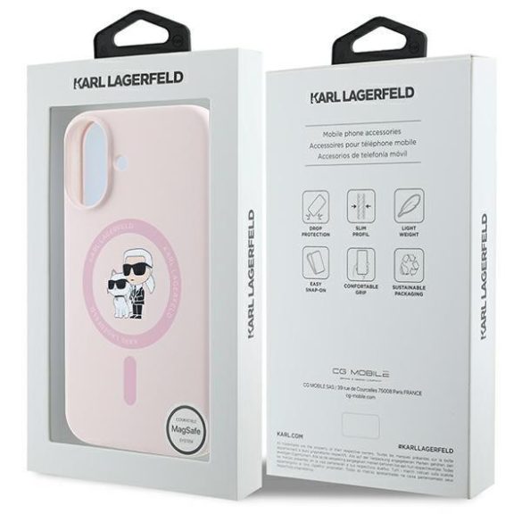 Karl Lagerfeld KLHMP16MSCMKCRHP Silicone Karl&Choupette Ring MagSafe keménytok iPhone 16 Plus - rózsaszín