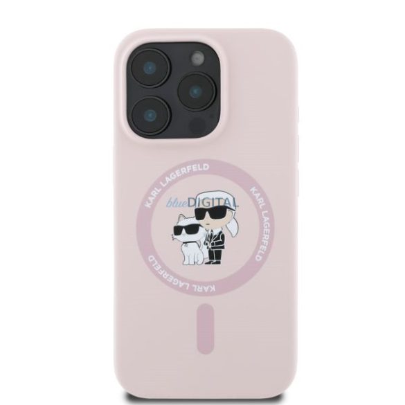 Karl Lagerfeld KLHMP16LSCMKCRHP Silicone Karl&Choupette Ring MagSafe keménytok iPhone 16 Pro - rózsaszín