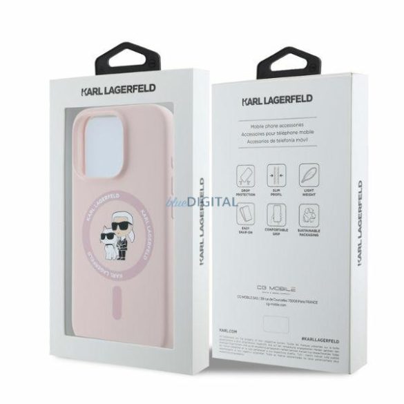 Karl Lagerfeld KLHMP16LSCMKCRHP Silicone Karl&Choupette Ring MagSafe keménytok iPhone 16 Pro - rózsaszín