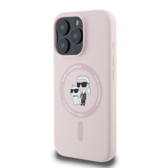 Karl Lagerfeld KLHMP16XSCMKCRHP Silicone Karl&Choupette Ring MagSafe keménytok iPhone 16 Pro Max - rózsaszín