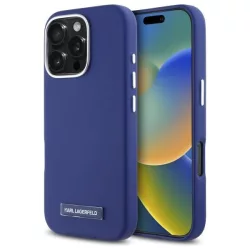  Karl Lagerfeld KLHMP16XPGMSRPB FW Metal Plate MagSafe-kompatibilis keménytok iPhone 16 Pro Max - kék