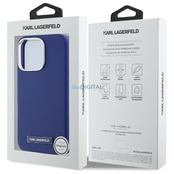 Karl Lagerfeld KLHMP16XPGMSRPB FW Metal Plate MagSafe-kompatibilis keménytok iPhone 16 Pro Max - kék