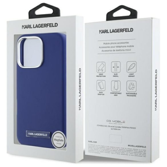 Karl Lagerfeld KLHMP16XPGMSRPB FW Metal Plate MagSafe-kompatibilis keménytok iPhone 16 Pro Max - kék