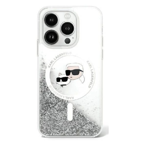 Karl Lagerfeld KLHMP16SLGKCSGH Liquid Glitter Karl&Choupette Head Magsafe keménytok iPhone 16 - átlátszó