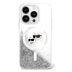   Karl Lagerfeld KLHMP16MLGKCSGH Liquid Glitter Karl&Choupette Head Magsafe keménytok iPhone 16 Plus - átlátszó