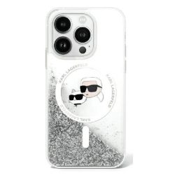   Karl Lagerfeld KLHMP16LLGKCSGH Liquid Glitter Karl&Choupette Head Magsafe keménytok iPhone 16 Pro - átlátszó