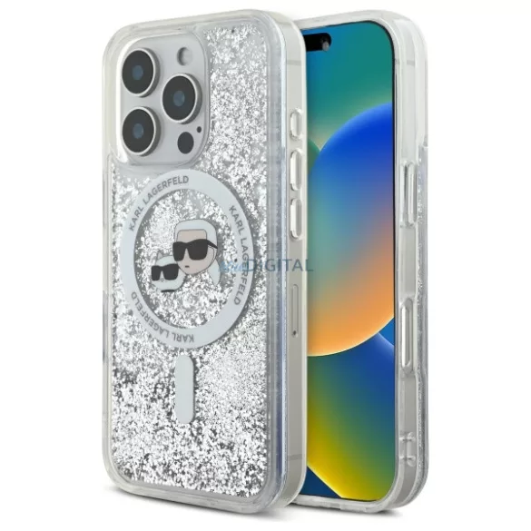 Karl Lagerfeld KLHMP16XLGKCSGH Liquid Glitter Karl&Choupette Head Magsafe keménytok iPhone 16 Pro Max - átlátszó