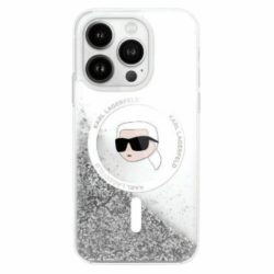   Karl Lagerfeld KLHMP16SLGKISGH Liquid Glitter Karl Head MagSafe-kompatibilis keménytok iPhone 16 - átlátszó