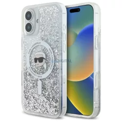   Karl Lagerfeld KLHMP16MLGKISGH Liquid Glitter Karl Head MagSafe-kompatibilis keménytok iPhone 16 Plus - átlátszó
