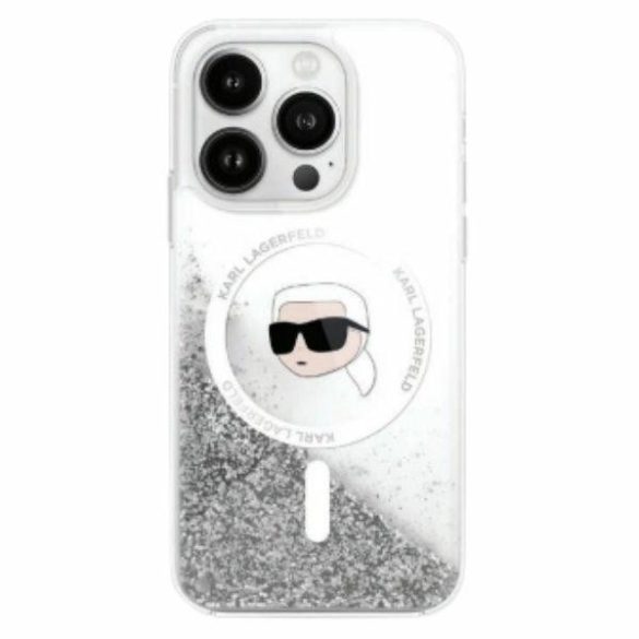 Karl Lagerfeld KLHMP16XLGKISGH Liquid Glitter Karl Head MagSafe-kompatibilis keménytok iPhone 16 Pro Max - átlátszó