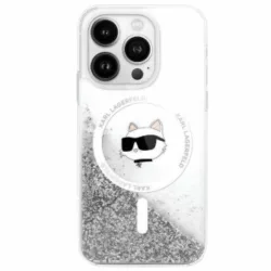   Karl Lagerfeld KLHMP16SLGCHSGH Liquid Glitter Choupette Head MagSafe-kompatibilis keménytok iPhone 16 - átlátszó