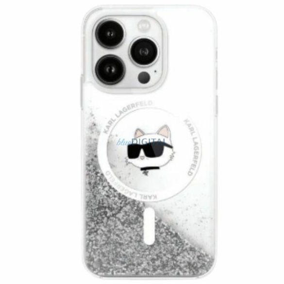 Karl Lagerfeld KLHMP16SLGCHSGH Liquid Glitter Choupette Head MagSafe-kompatibilis keménytok iPhone 16 - átlátszó