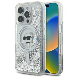 Karl Lagerfeld KLHMP16LLGCHSGH Liquid Glitter Choupette Head Magsafe keménytok iPhone 16 Pro - átlátszó